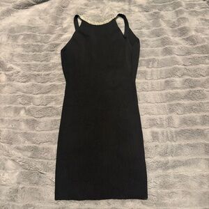 Endless Rose Black Ribbed Halter Dress with Gold Beaded Neckline